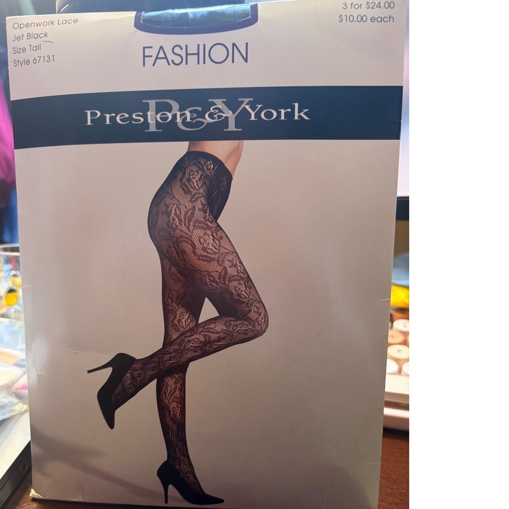 Preston & York Tights Women Size Tall Jet Black New Openwork Lace Floral